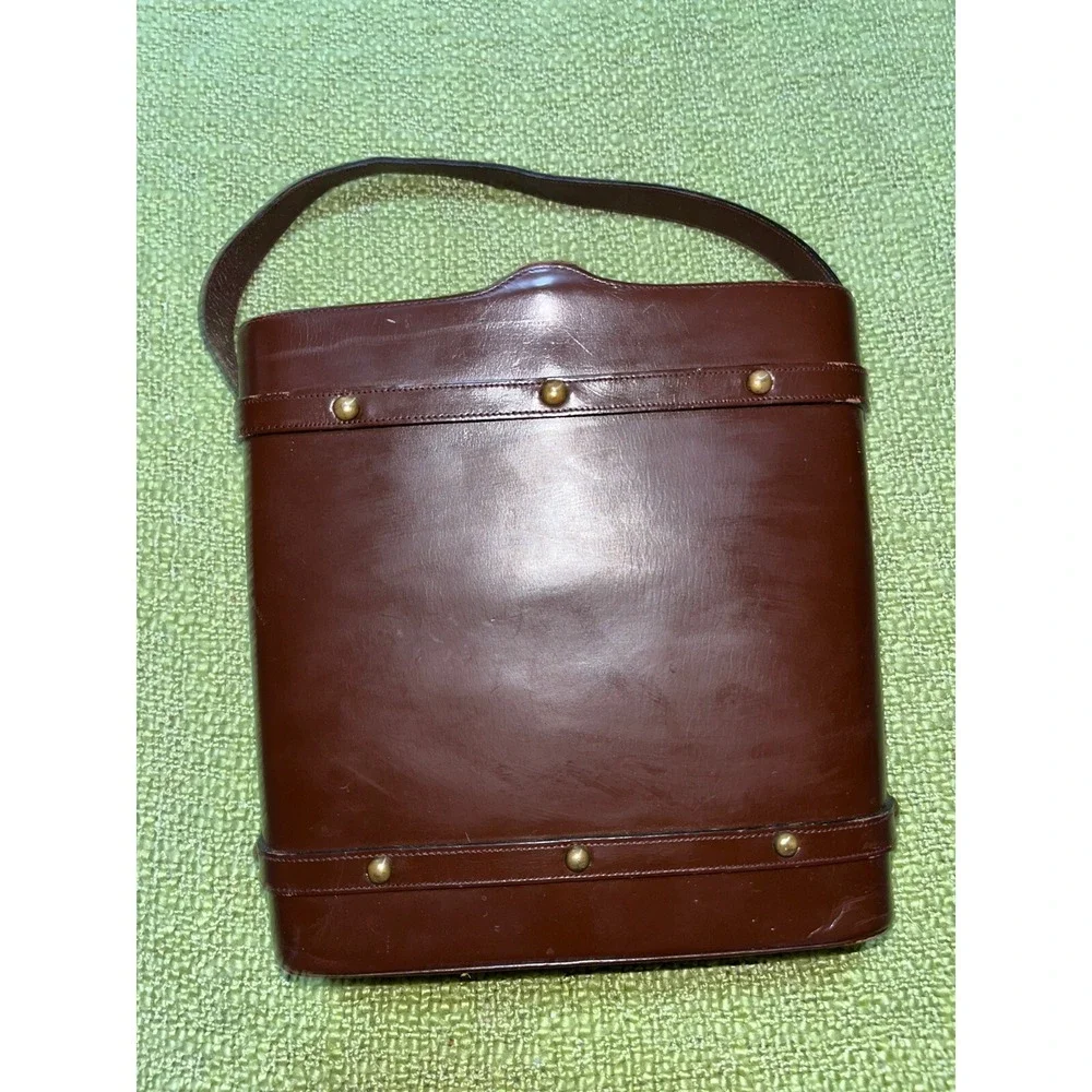 Vintage 60s Leather Purse By Jana , Brass Detail , Mirror - Picture 2 of 10